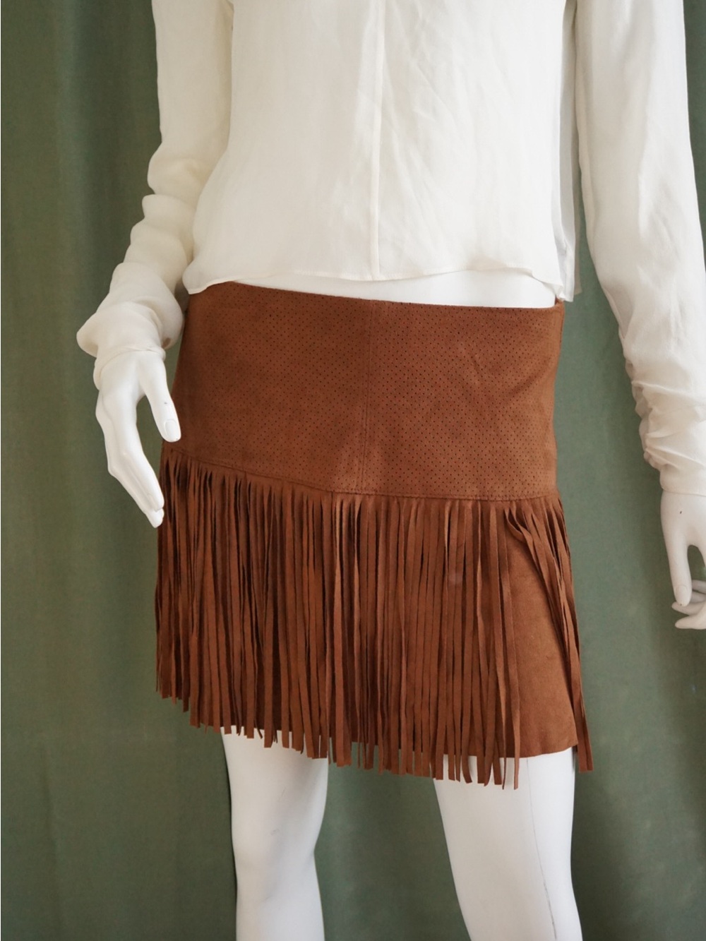 American Rag Brown Suede Fringe Mini Skirt - Size S/M